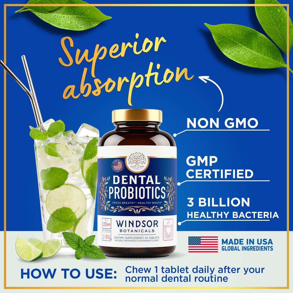 Windsor Botanicals mint-flavored chewable tablet ready for daily use