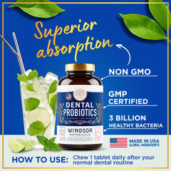 Windsor Botanicals mint-flavored chewable tablet ready for daily use