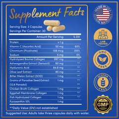 WINDSOR BOTANICALS label closeup shows collagen types for skin and nails.