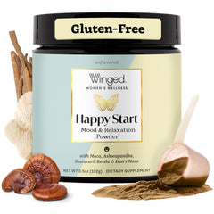 Winged Wellness Happy Start powder in tin ready to mix for mood support