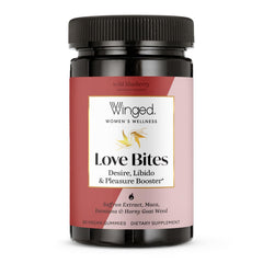Winged Wellness Love Bites bottle front, vegan libido enhancement for women