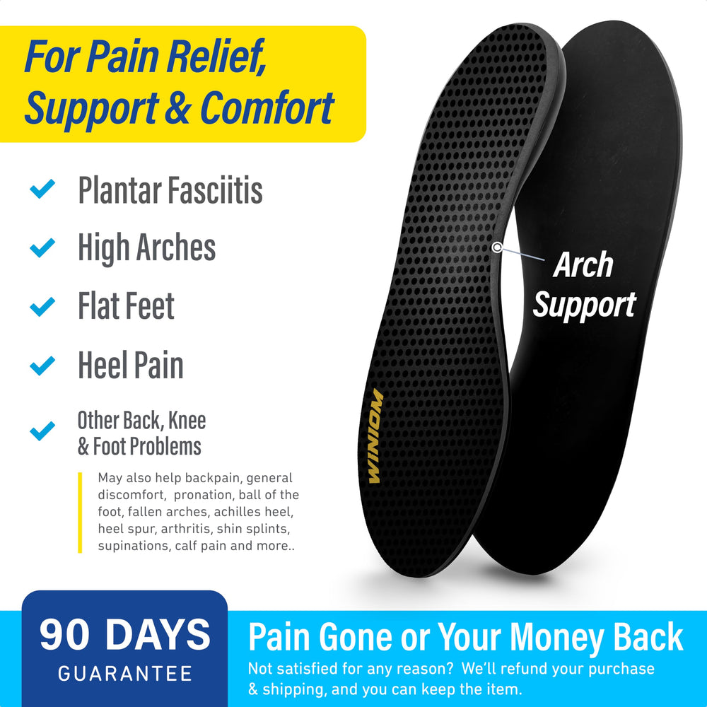 WINIOM insoles with a deep-heel-cup for stability and shock absorption.