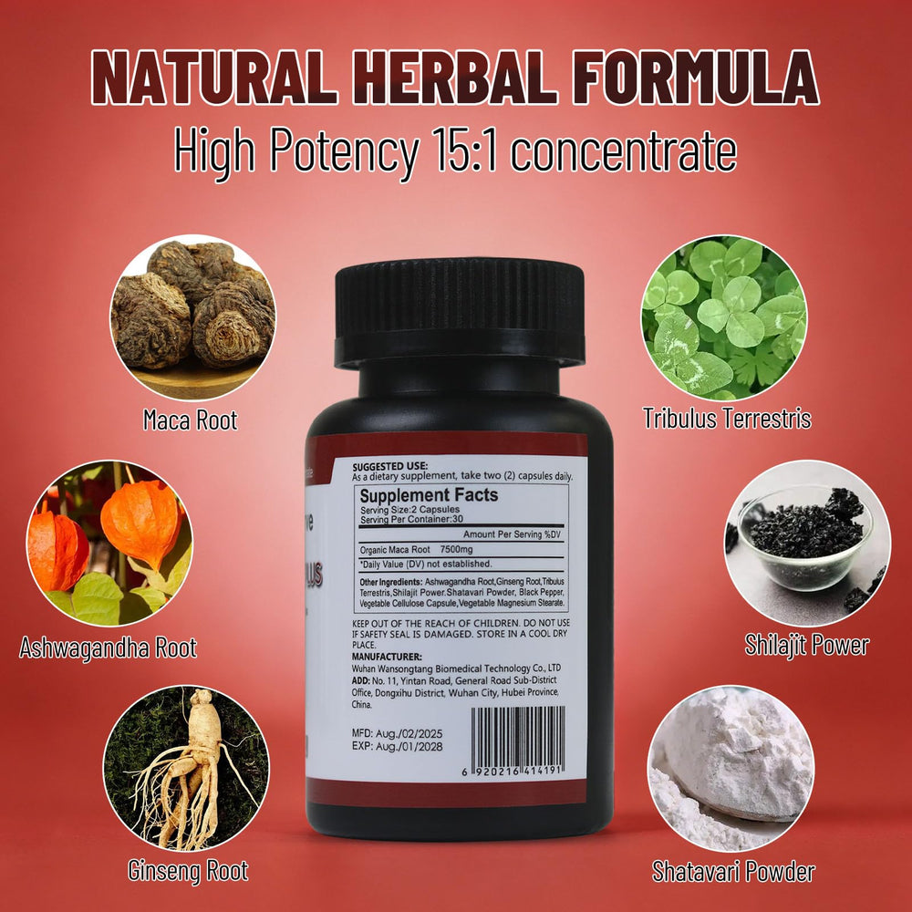 Wins Town Maca root powder detail with scoop showing natural ingredients.