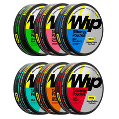 Wip Energy Pouches variety pack front view showing six flavors for on-the-go energy.