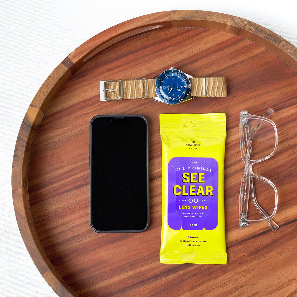 Wipemart See Clear wipes scratch-free fabric protects lenses.