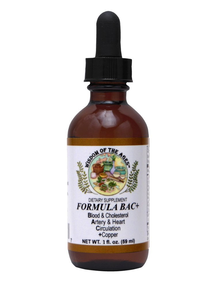 Wisdom of the Ages BAC+ bottle showing a heart-health tincture for circulation support.