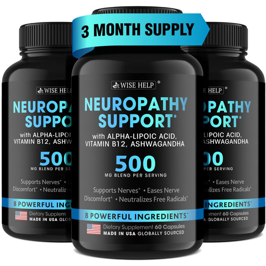 Wisehelp Neuropathy Support bottle for daily nerve comfort and wellness.