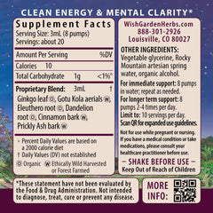 WishGarden Genius Juice label close-up highlighting Ginkgo Biloba and Gotu Kola