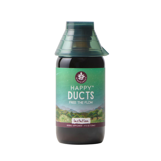 WishGarden Happy Ducts bottle pour showing quick relief potential for clogged ducts