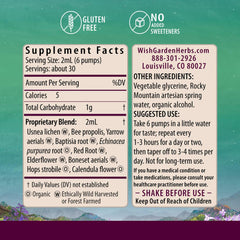 Close-up of WishGarden Happy Ducts label showing organic herbal blend.