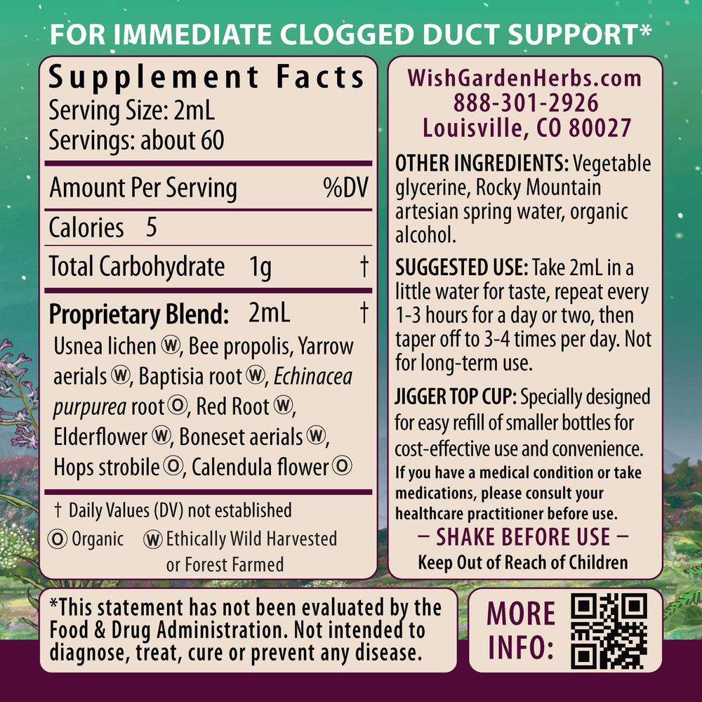 WishGarden Happy Ducts tincture close-up highlighting herbal lactation support