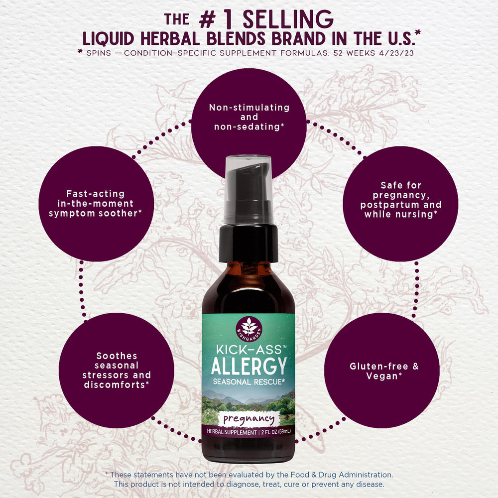 WishGarden Kick-Ass Allergy for Pregnancy ingredients list shows plant-based formula.