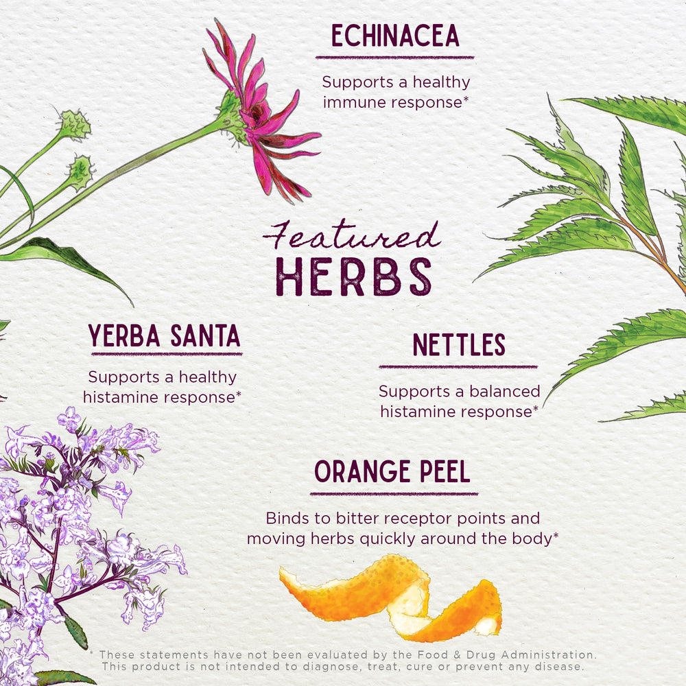WishGarden Kick-Ass Allergy & Sinus organic ingredients label highlighting non-GMO and vegan.