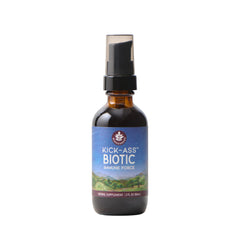 WishGarden Kick-Ass Biotic Immune Hero bottle close-up highlighting herbal tincture for immune support.
