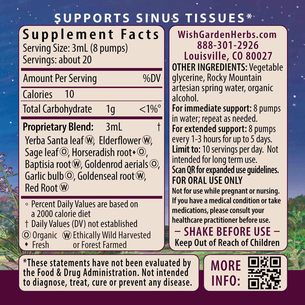 WishGarden Kick-Ass Sinus drops pour showing easy-to-dose tincture for fast relief.