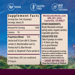 WishGarden Kidney Strength bottle label highlights organic herbs for kidney support.