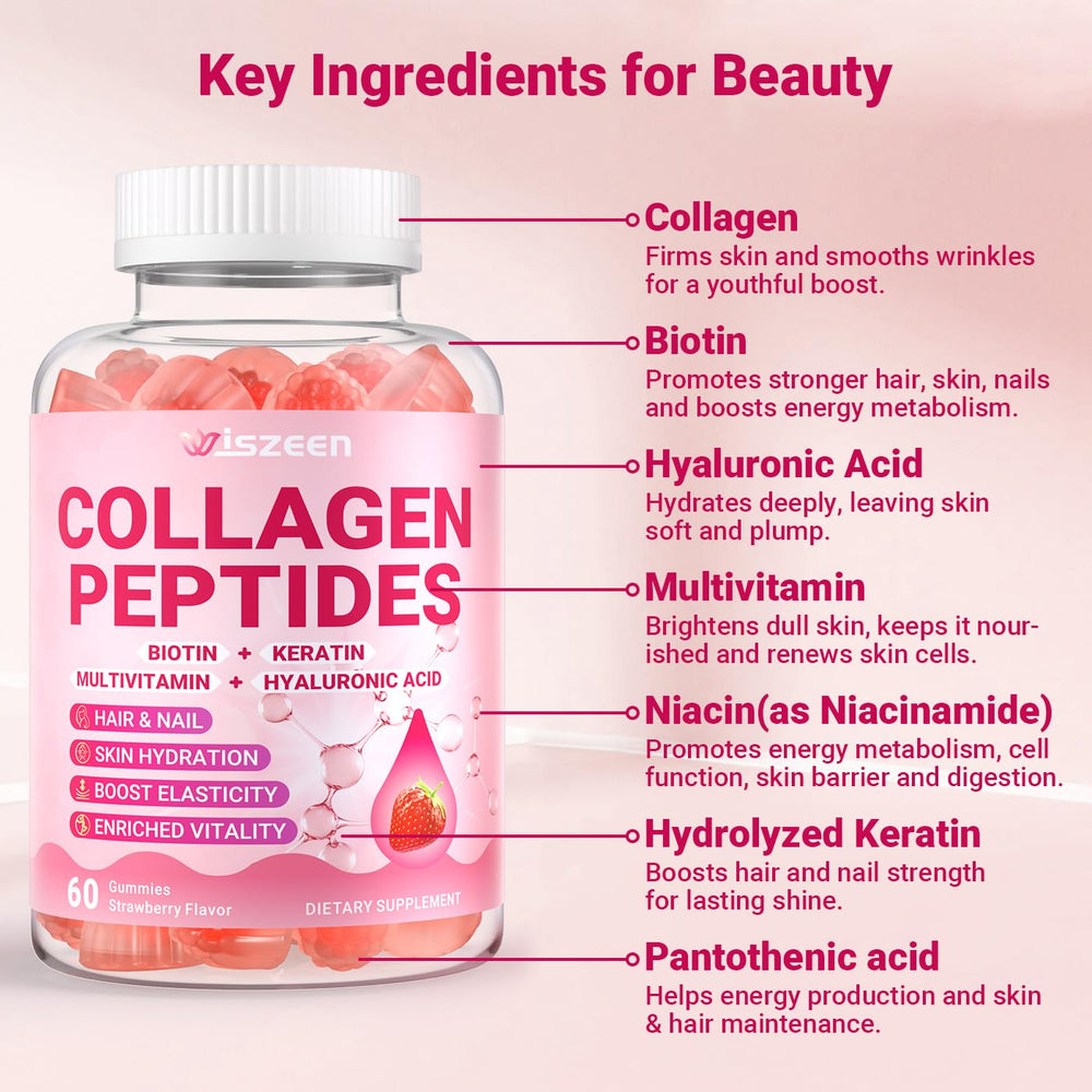 Wiszeen Collagen Gummies jar on table with natural light for daily wellness ritual