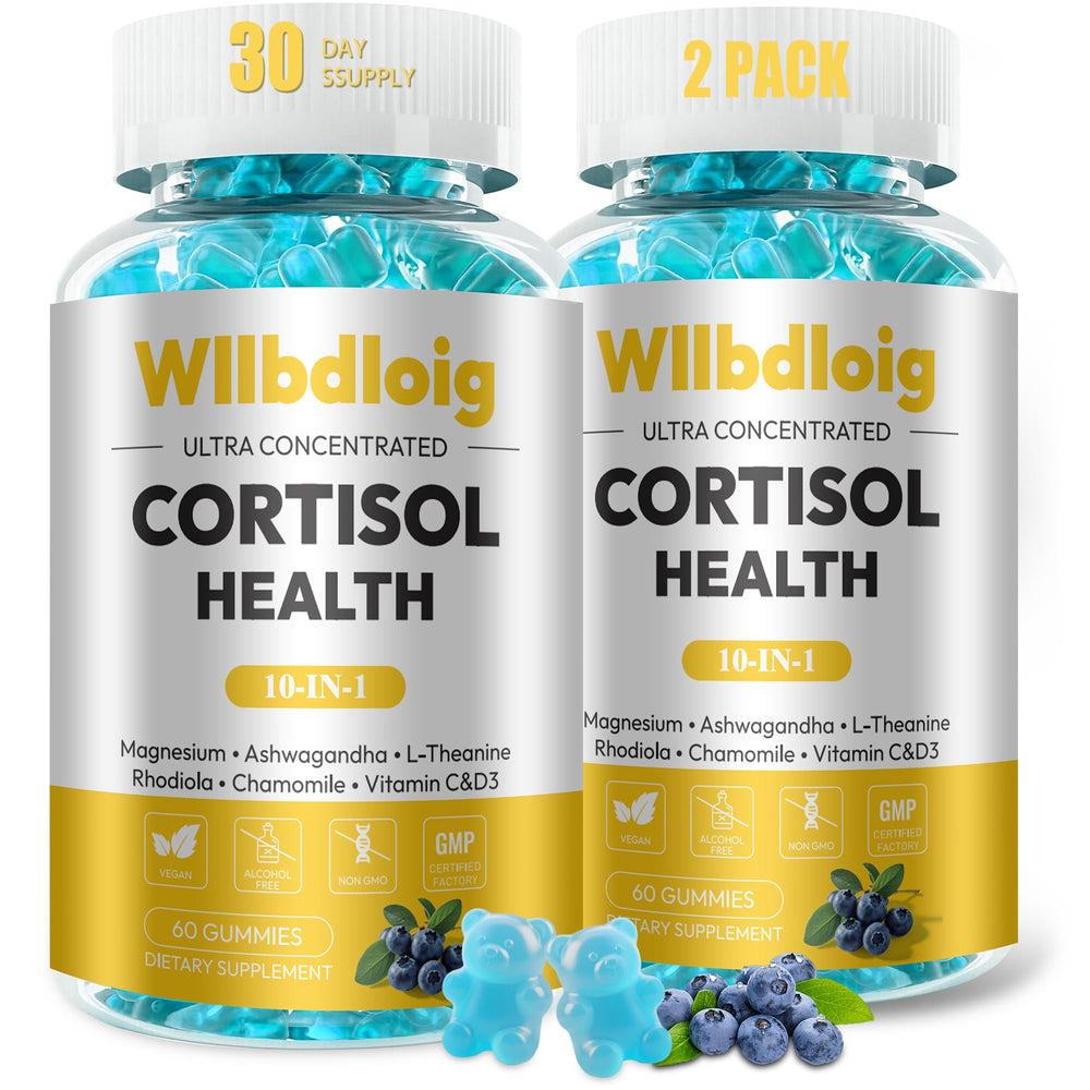 Wllbdloig cortisol gummies in blue bottle for daily stress support