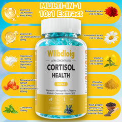 Ingredients close-up on Wllbdloig cortisol gummies showing adaptogens