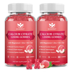 WOGORGT Calcium Citrate 1200mg gummies bottle close-up for bone and teeth support.