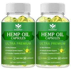 WOGORGT Hemp Oil Capsules bottle front showing 90-count packaging for daily use