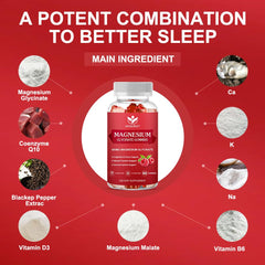 Label highlights magnesium glycinate, vitamin D, B6, and CoQ10.