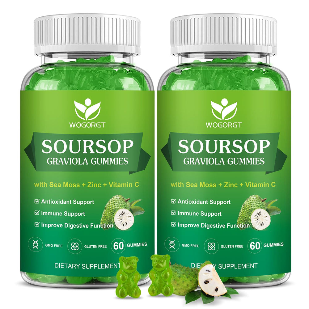 WOGORGT Soursop Gummies bottle with leaves extract supports daily immune wellness.
