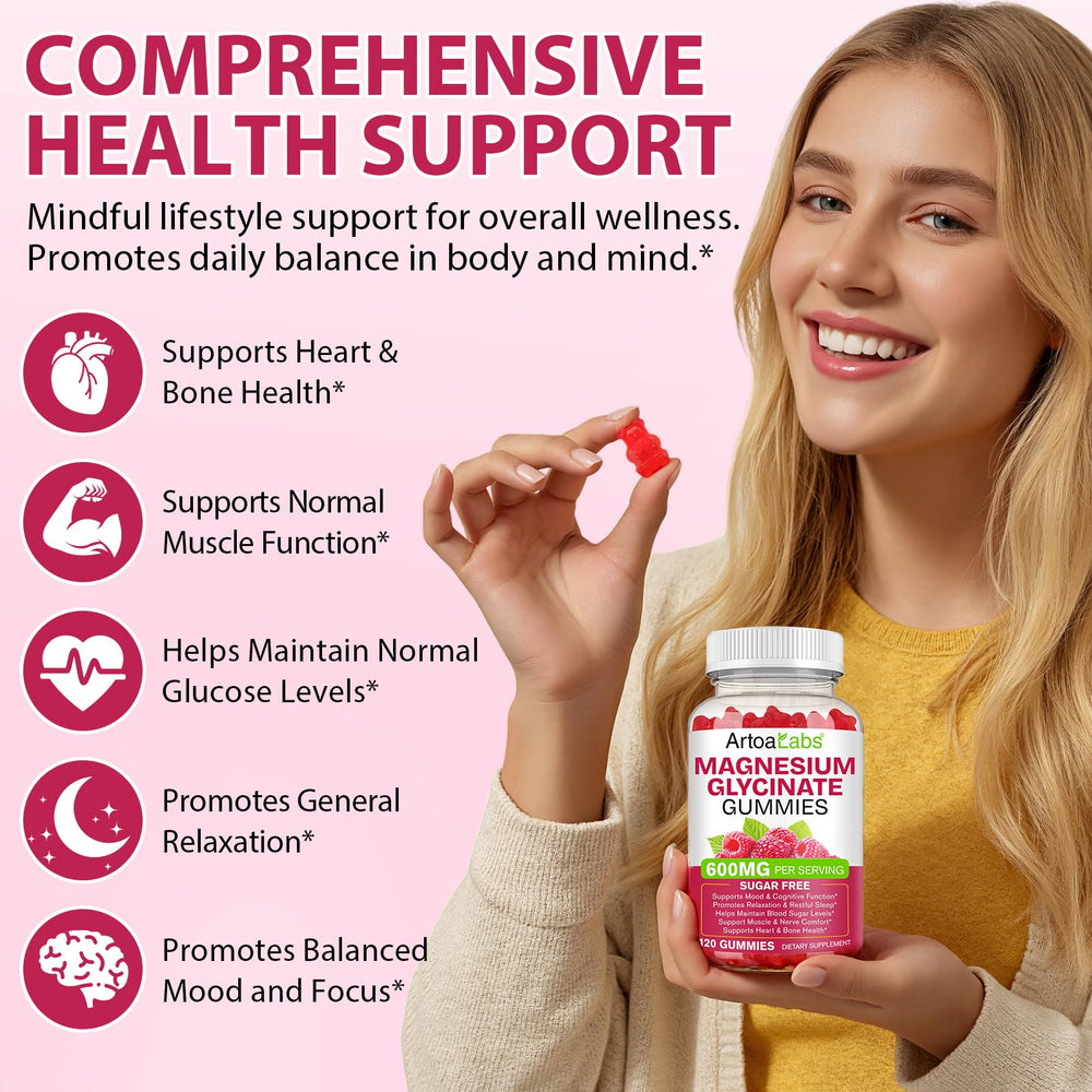 WOJBALMN Magnesium Glycinate Gummies pour-view suggests quick daily dosing.