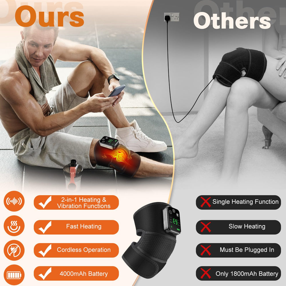 WoloyHeatie Knee Massager demonstrates vibration mode for deep tissue massage.