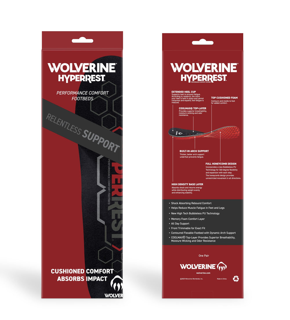 Wolverine HyperREST insoles with breathable moisture-wicking surface for dry feet