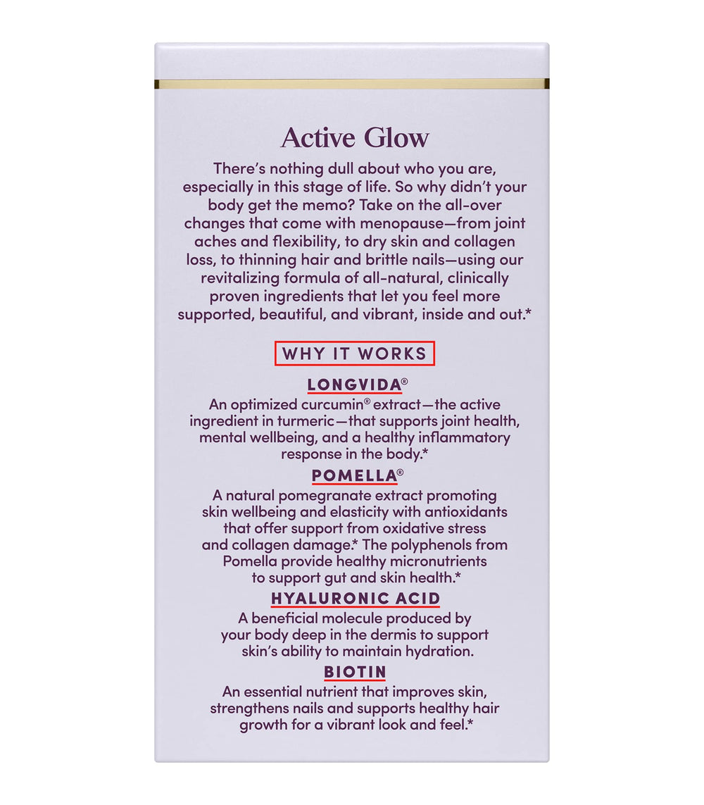 Womaness Active Glow capsules closeup highlighting beauty-supporting nutrients