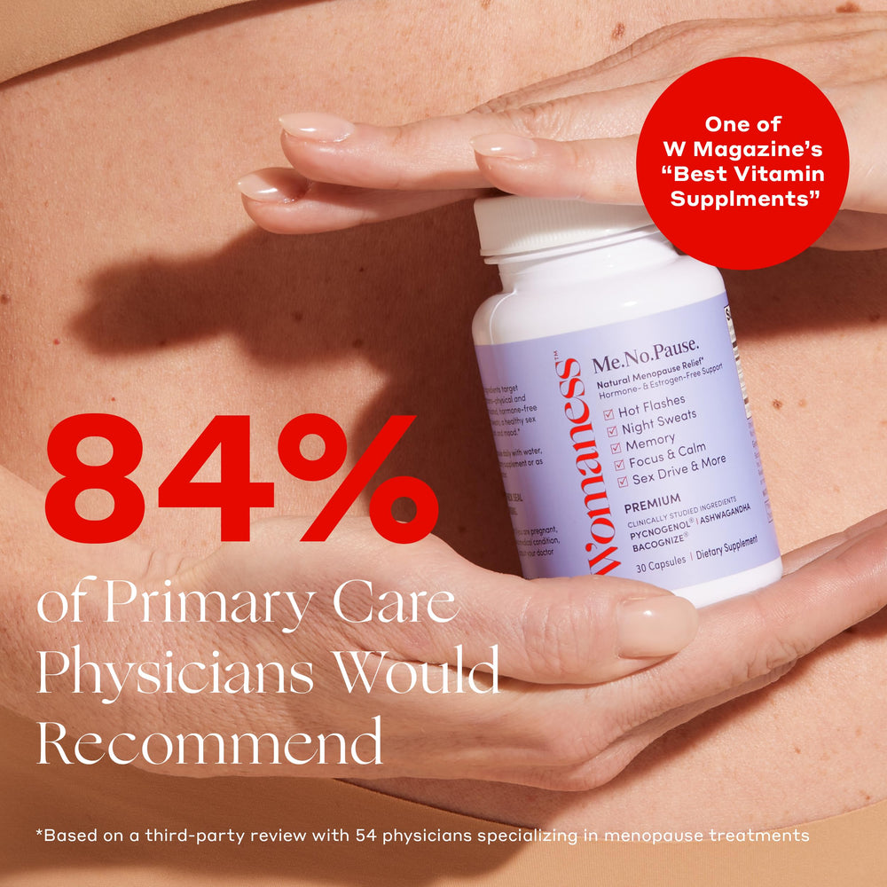 Womaness capsules featuring ashwagandha and Pycnogenol for natural balance.