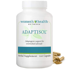 Adaptisol bottle front with WHN branding suggesting cortisol balance support