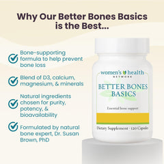 Women's Health Network Better Bones label detail emphasizing vitamin and mineral information
