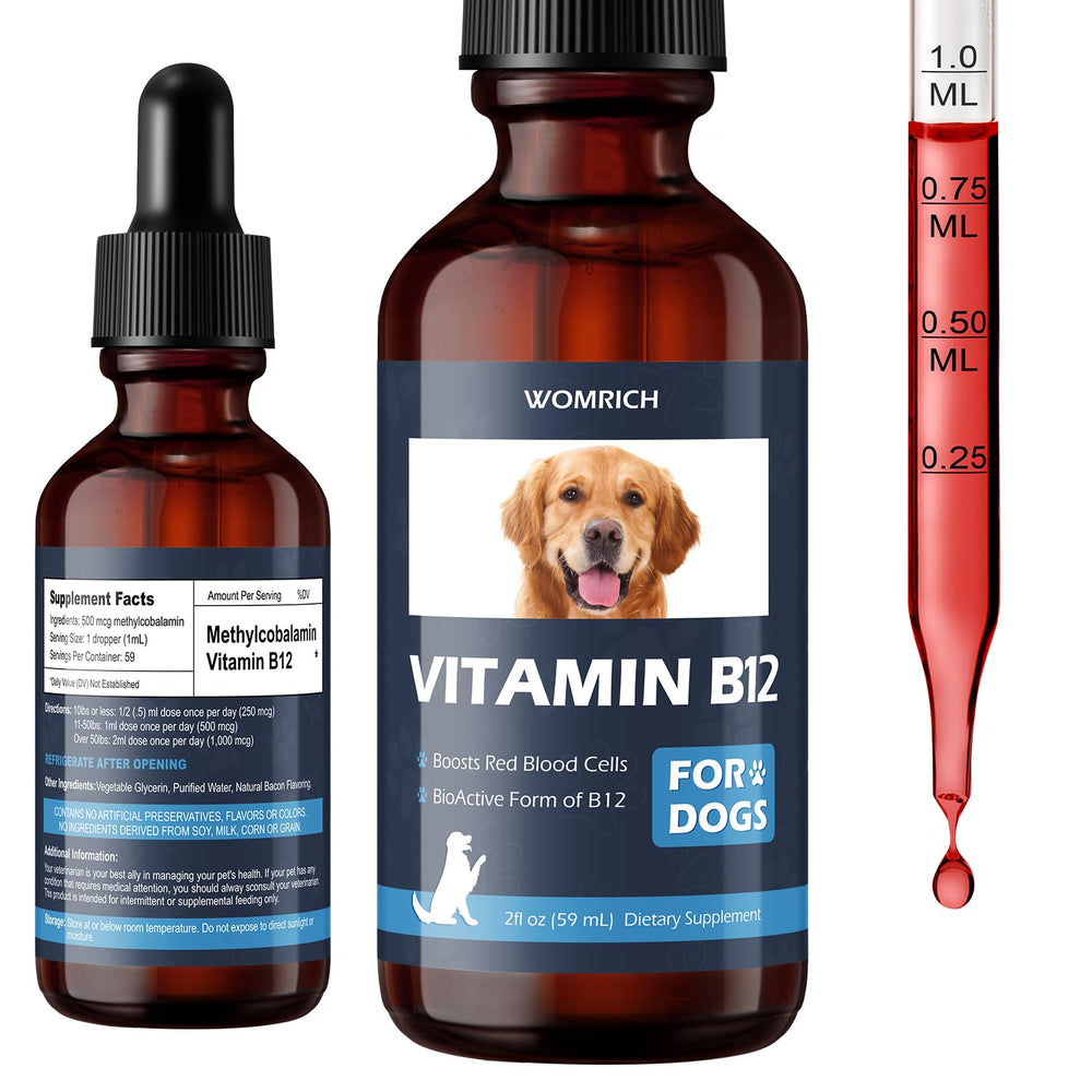 WOMRICH B12 for dogs bottle pour supports appetite and digestive comfort.