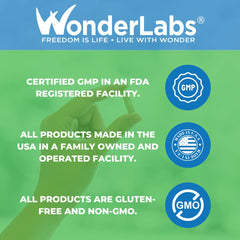 Wonder Laboratories packaging front highlighting safe, non-habit forming herbal support for pets and people.