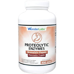 Wonder Laboratories proteolytic enzymes bottle label with clear ingredients for easy review.