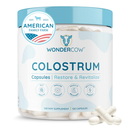 WONDERCOW Colostrum Capsules bottle front for daily gut health support