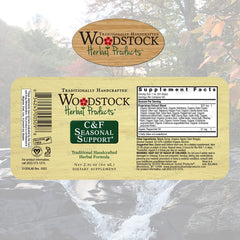 Woodstock Herbal C&F Seasonal Support drops measured for daily intake.