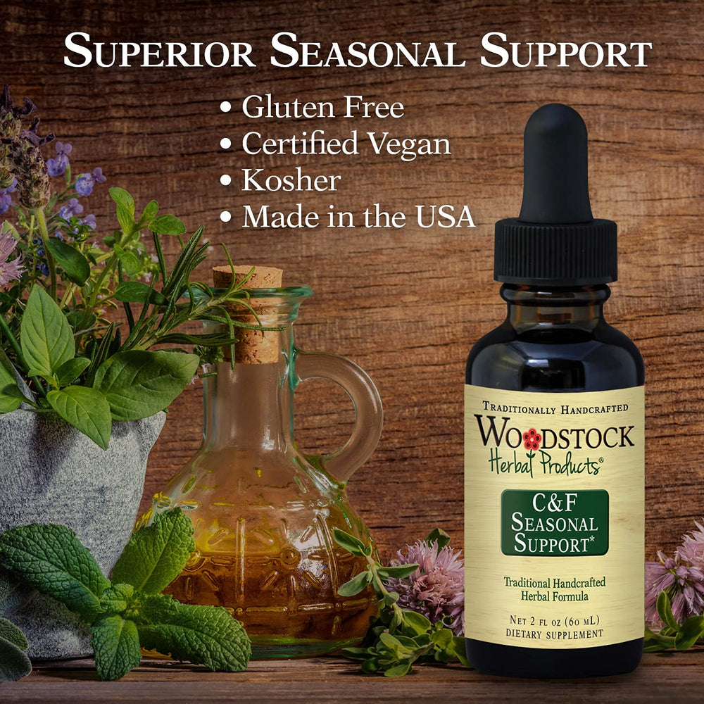 Woodstock Herbal C&F Seasonal Support label close-up.