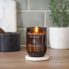 WoodWick Renew soy coconut wax blend for clean, even burn.