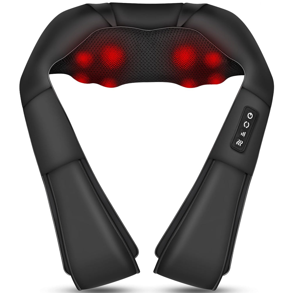 WOQQW Shiatsu neck massager front view highlighting deep tissue kneading action.