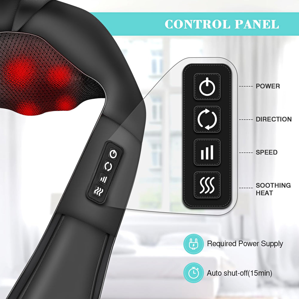 WOQQW neck massager side usage showing adjustable settings for comfort.