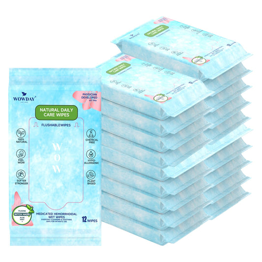 WowDay flushable hemorrhoid wipes pack—discreet travel companion for on-the-go care.