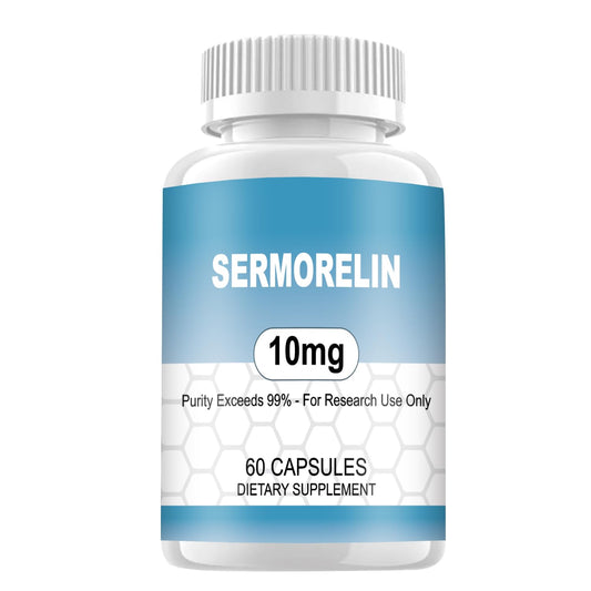 WUCOO Sermorelin 10MG capsules front view for research use and study planning.