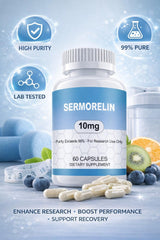 WUCOO Sermorelin capsule close-up highlighting clean, uniform capsules for lab-grade research.
