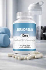 WUCOO Sermorelin capsule stack demonstrating consistent dosing units for experimental reproducibility.