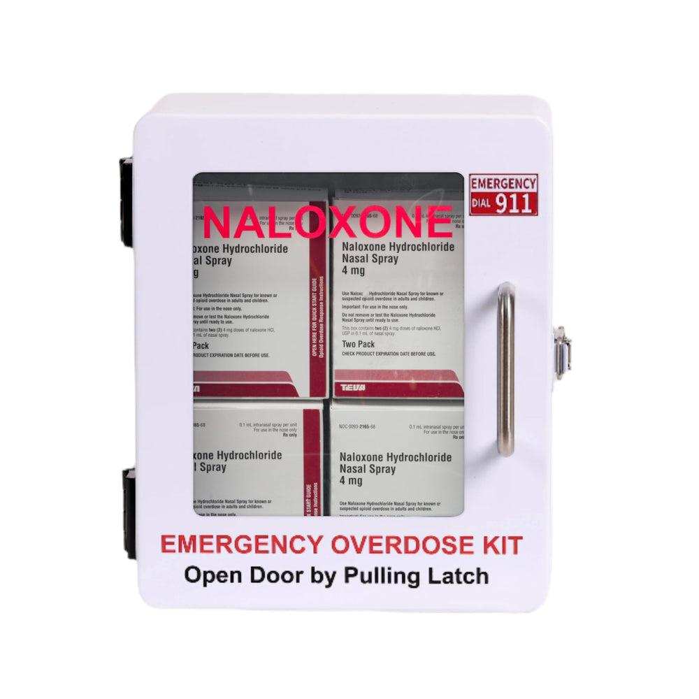 WWILKEN Outdoor Naloxone Kit Cabinet front view shows weatherproof accessibility for public spaces