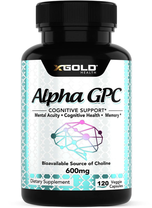 X Gold Health Alpha GPC 600mg bottle showing premium memory support potential