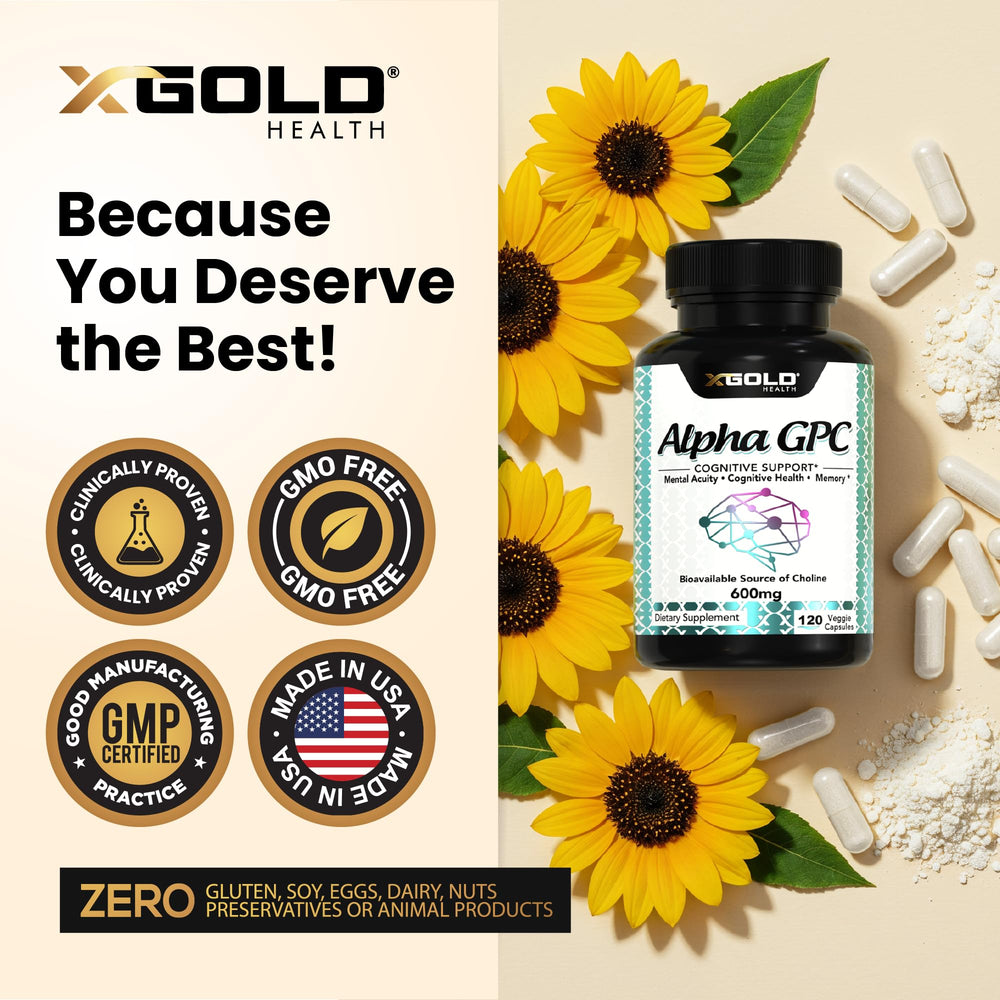 Alpha GPC packaging design by X Gold Health communicates purity